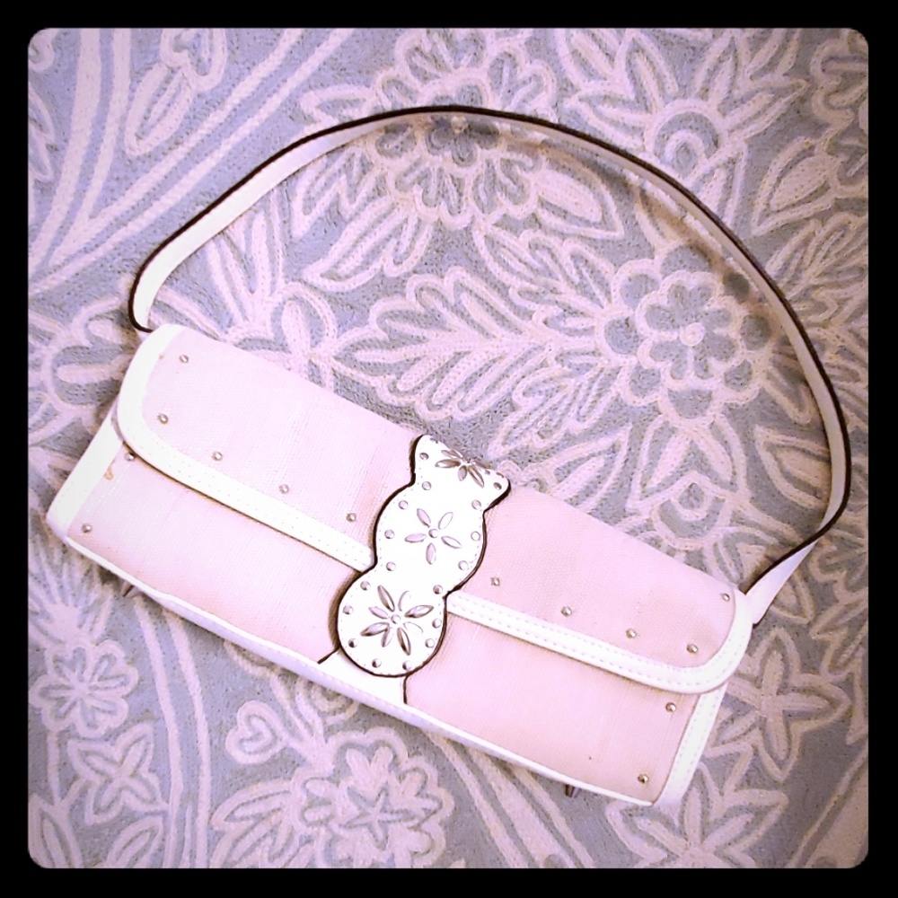 Isaac Mizrahi mini clutch bag cream white silver